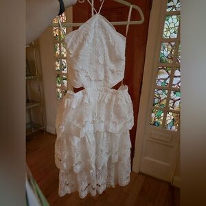 FARM Rio White Richelier Midi Dress